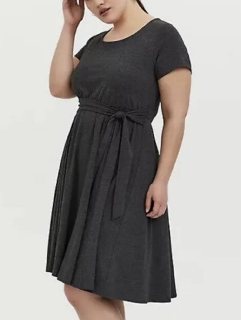 torrid Charcoal Scoop-Neck Tie-Waist Midi Dress